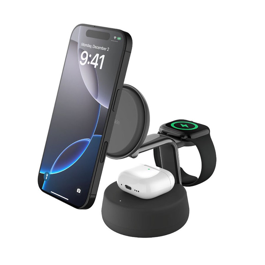 Belkin WIZ040MYCH Ultracharge Pro 3-in-1 Magnetic Charging Dock with QI2