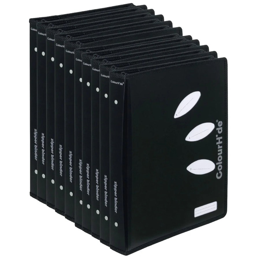 Colourhide Zip Binder A4 2 D-ring 25mm Black Bulk Pack