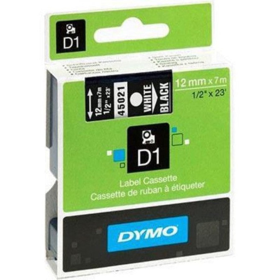 Dymo D1 Labelling Tape 12mmx7m White on Black
