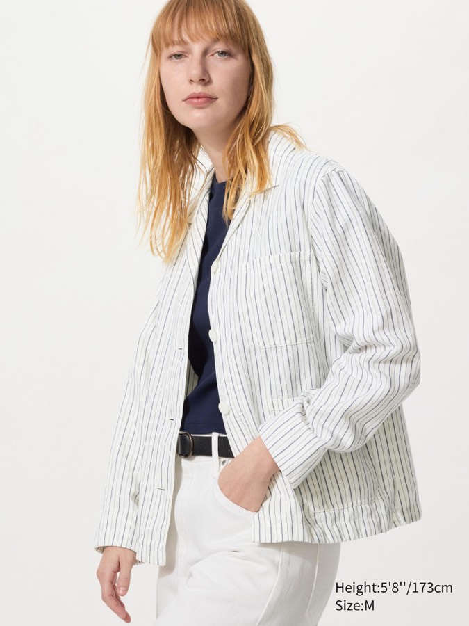 Linen Blend Coverall Striped
