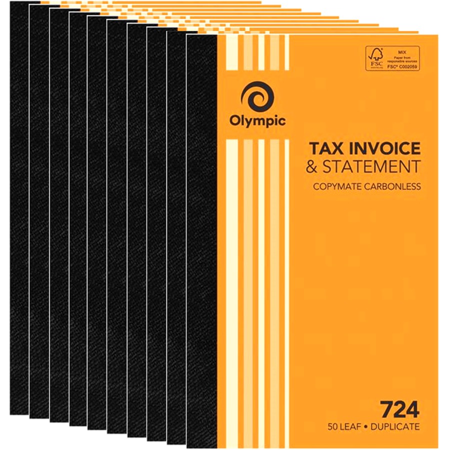 Olympic 10 Pack 724 Tax Invoice Statement Carbonless Duplicate 140870