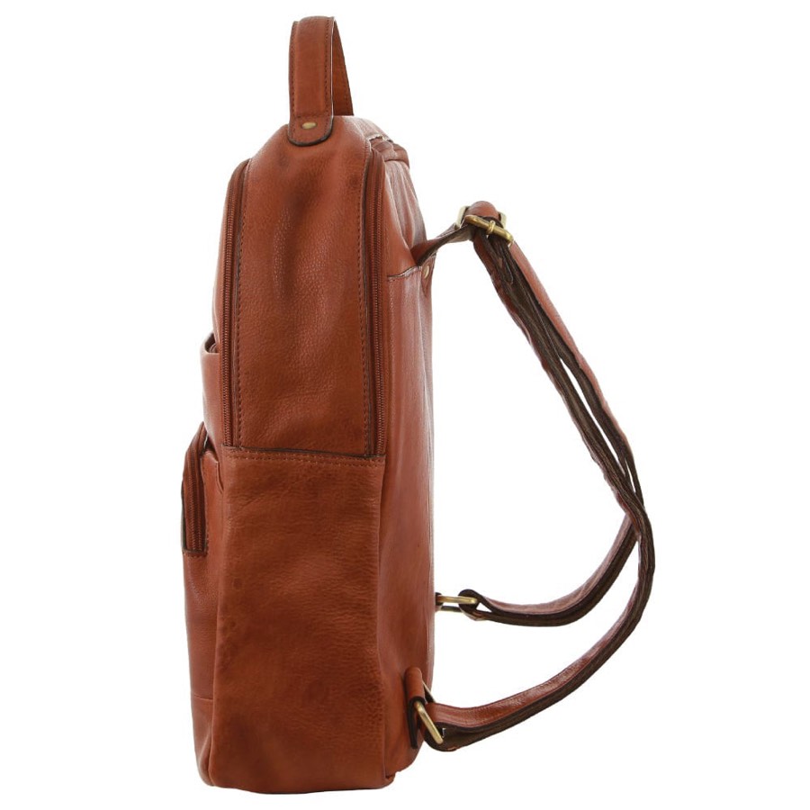 Pierre Cardin Rustic Leather Business Backpack Computer Bag 30x36cm Cognac