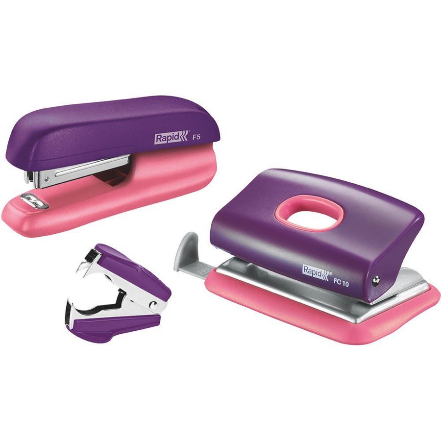 Rapid F5 Mini Stapler Hole Punch Staples Remover Purple Apricot